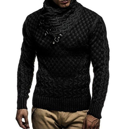 Men's High-Neck Knitted Jumper with Textured Pattern, Modern