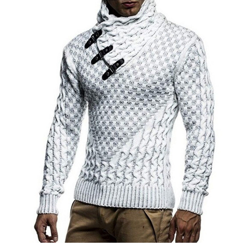 Men's High-Neck Knitted Jumper with Textured Pattern, Modern