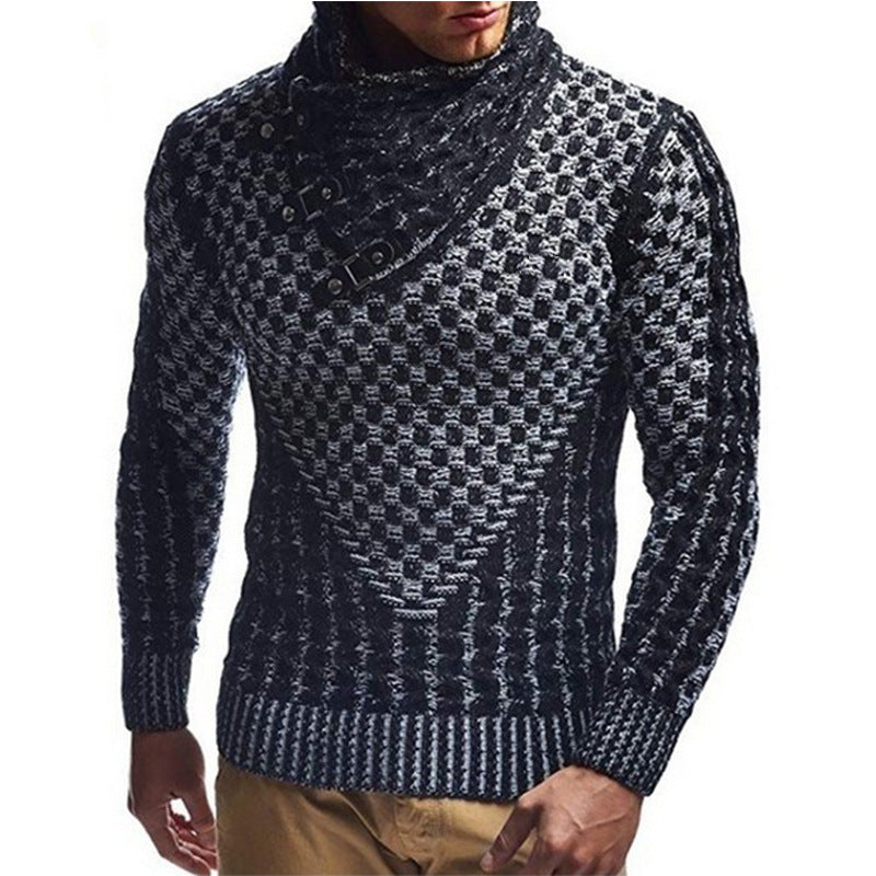 Men's High-Neck Knitted Jumper with Textured Pattern, Modern
