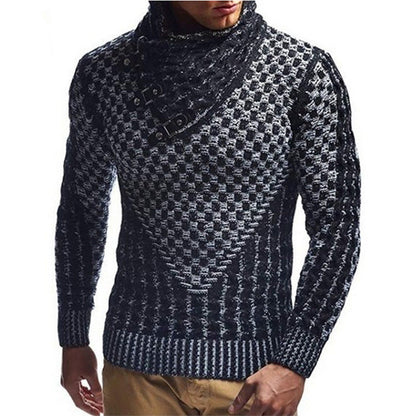 Men's High-Neck Knitted Jumper with Textured Pattern, Modern
