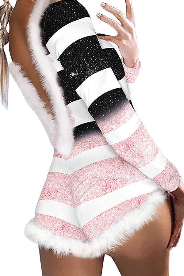 Christmas Dress Long Sleeve Backless Romper Women