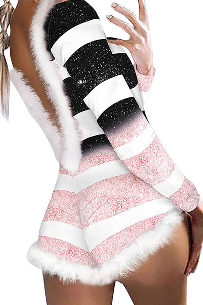 Christmas Dress Long Sleeve Backless Romper Women