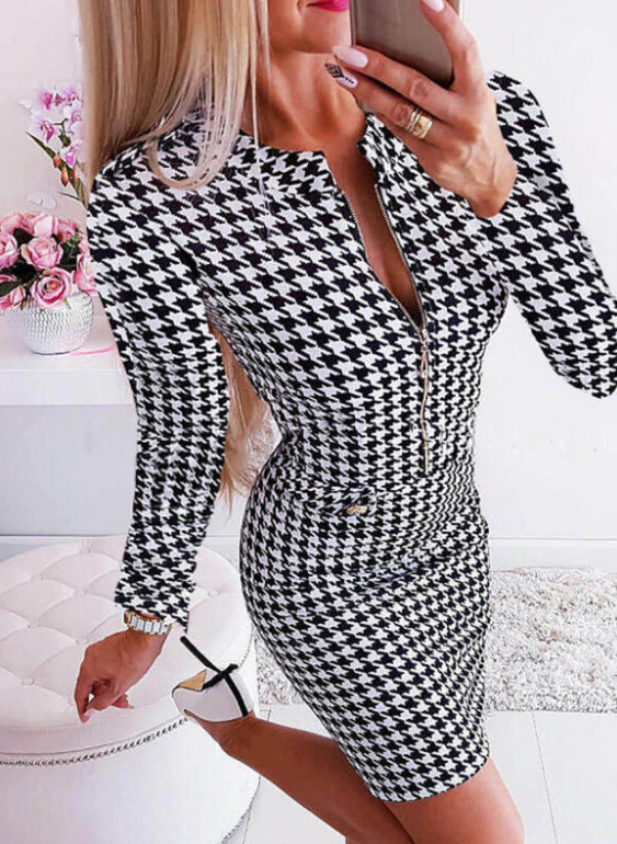 Elegant Women's Houndstooth Tailored Dress