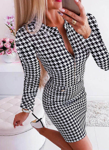 Elegant Women's Houndstooth Tailored Dress