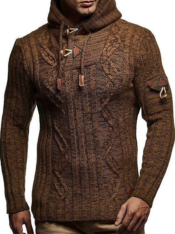 Herren Pullover Grobstrick Kapuze Modern Schnüren