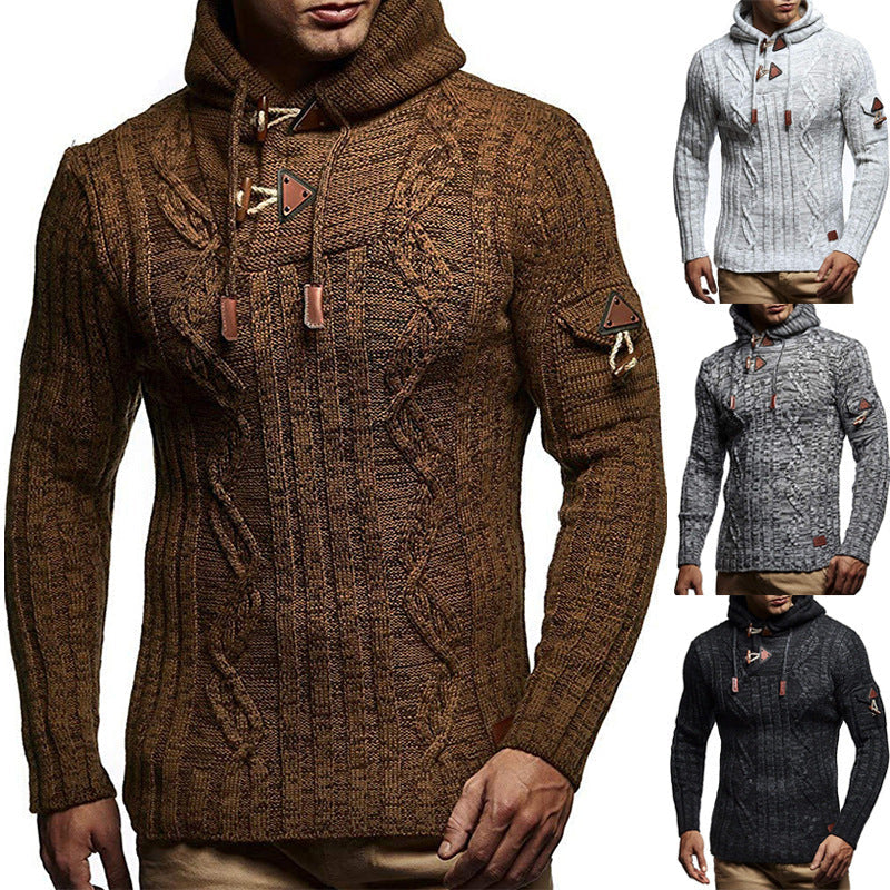 Herren Strickpullover Kapuze Hochwertig Elegant - IdealeKleiden
