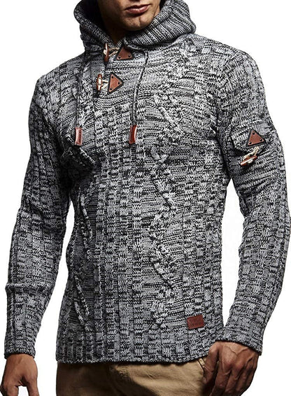 Herren Pullover Grobstrick Kapuze Modern Schnüren