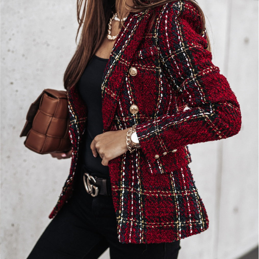 Trendy Tweed Plaid Slim Fit Blazer