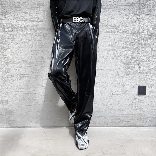 Herren Lackhose Elegante Hochzeitshose Schwarz - IdealeKleiden