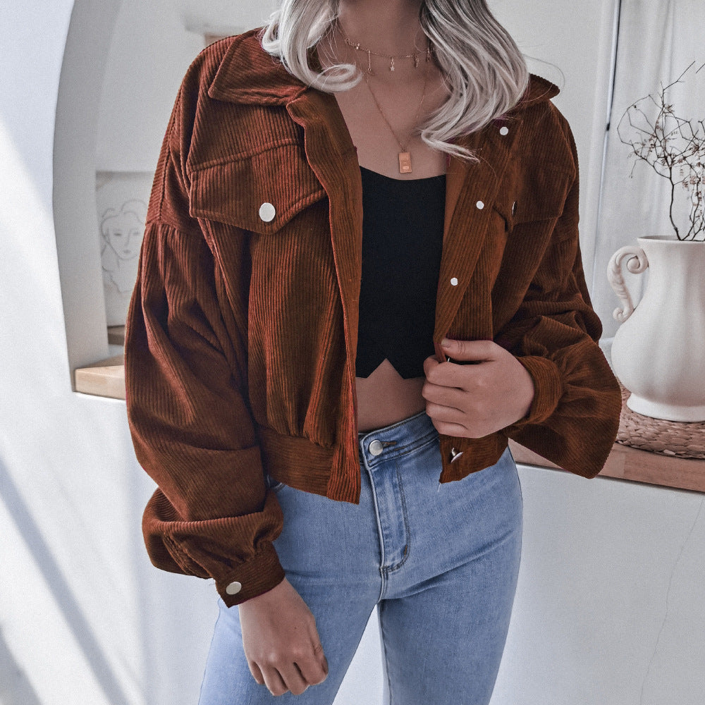 Stylish Women's Short Corduroy Jacket