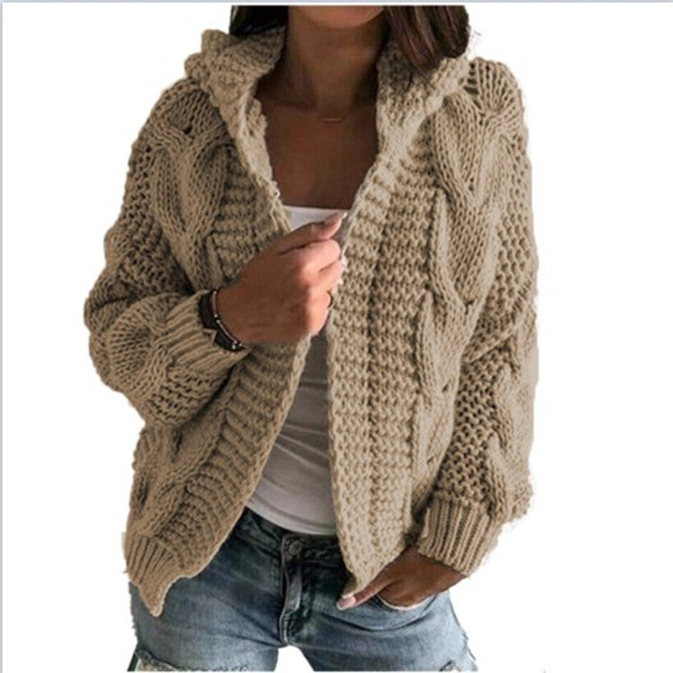 Women's Cardigan Hooded Cable Knit Trendy