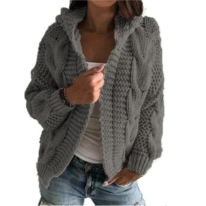 Women's Cardigan Hooded Cable Knit Trendy