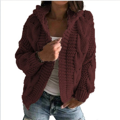 Women's Cardigan Hooded Cable Knit Trendy