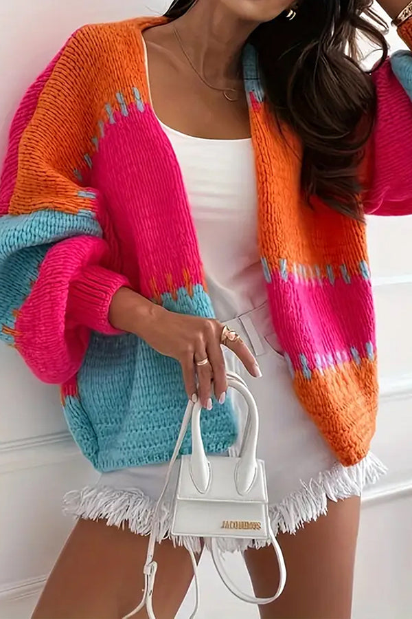 Casual Cardigan With Contrast Stitching