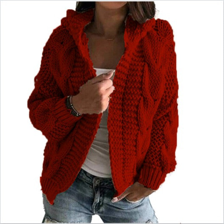 Women's Cardigan Hooded Cable Knit Trendy