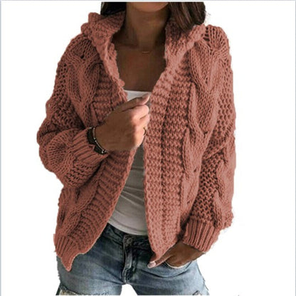 Women's Cardigan Hooded Cable Knit Trendy