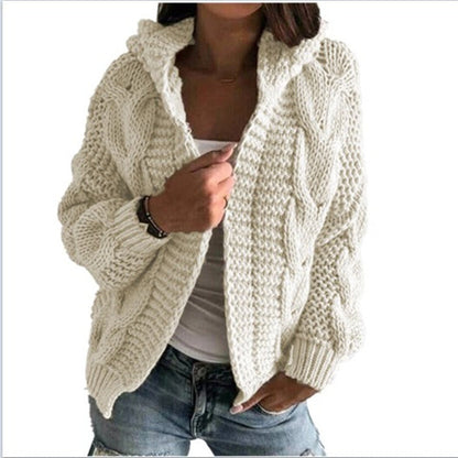 Women's Cardigan Hooded Cable Knit Trendy