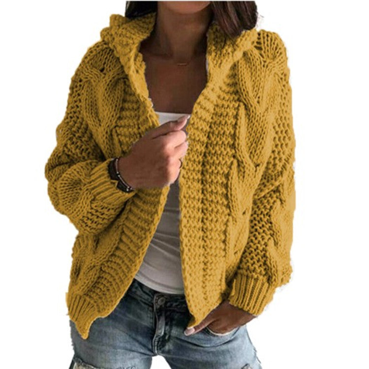 Women's Cardigan Hooded Cable Knit Trendy