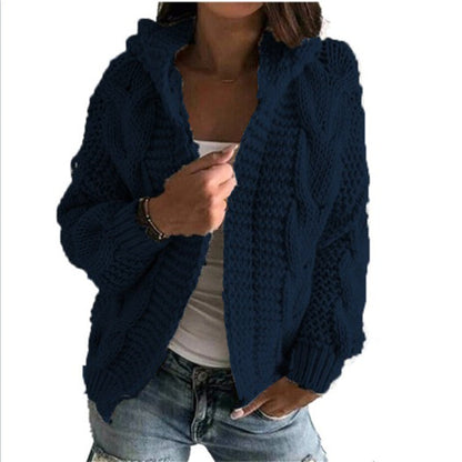 Women's Cardigan Hooded Cable Knit Trendy