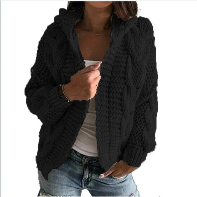 Women's Cardigan Hooded Cable Knit Trendy