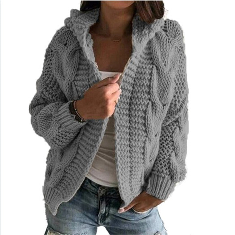 Women's Cardigan Hooded Cable Knit Trendy