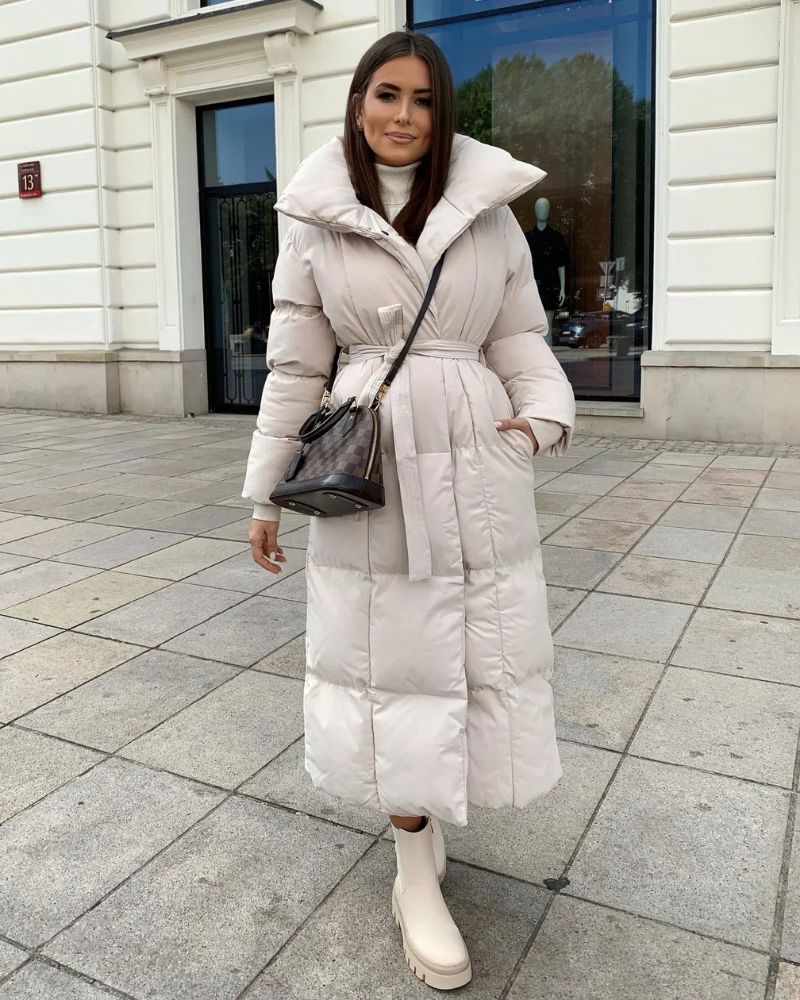 Long down jacket women's belt