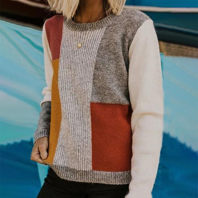 Multicolor Knit Sweater Patchwork Design
