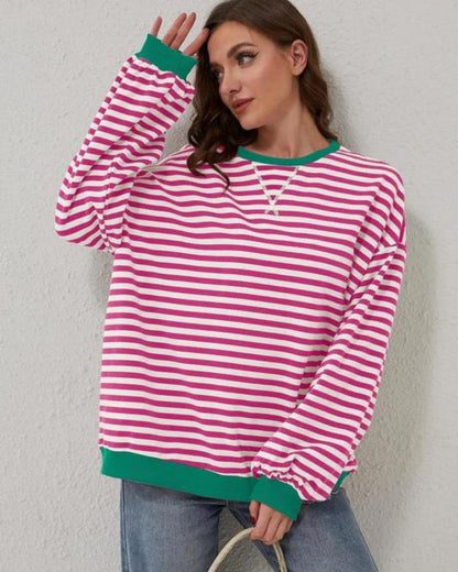 Plus Size Striped Long-Sleeve Sweatshirt