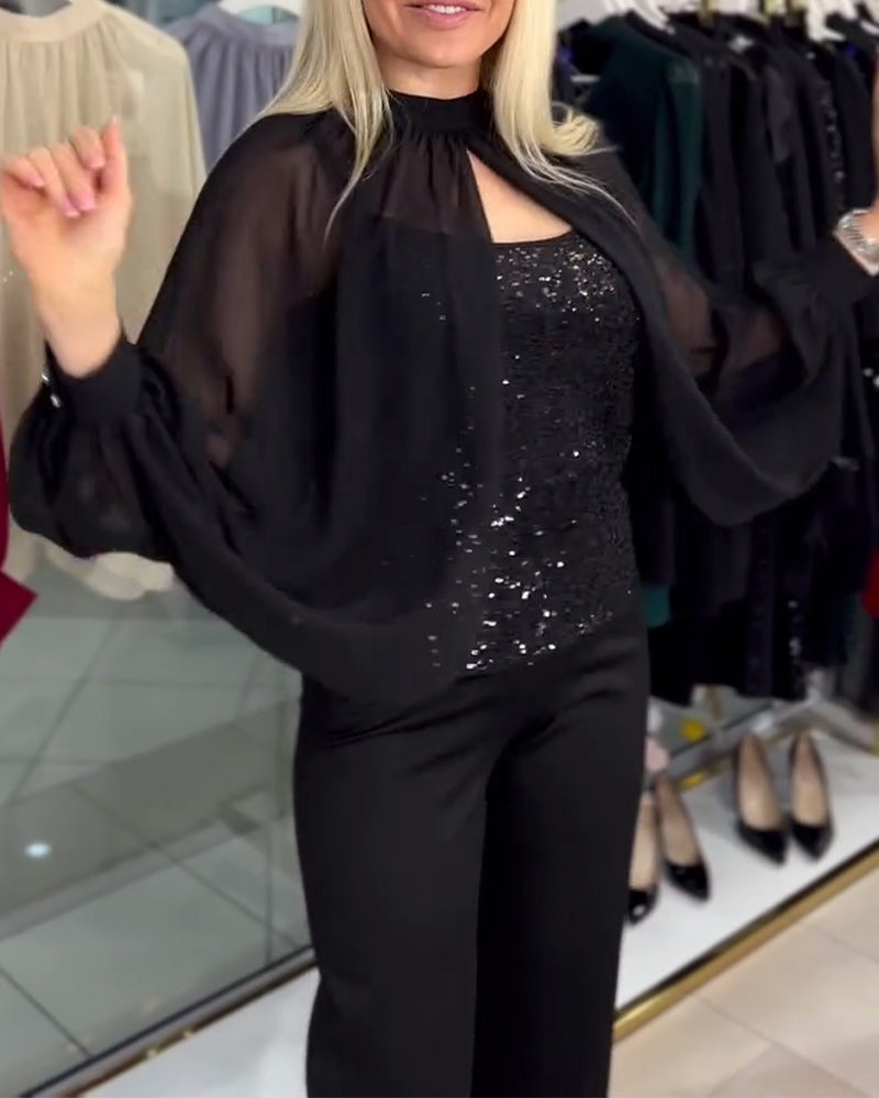Abendkleid Fledermaus Ärmel Glitzer - IdealeKleiden