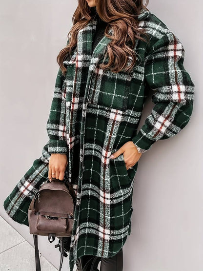 Women's Wool Jacket Plaid Pattern Warm Elegant Buttons