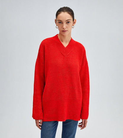 Red Hooded Jacket Leisure Pullover