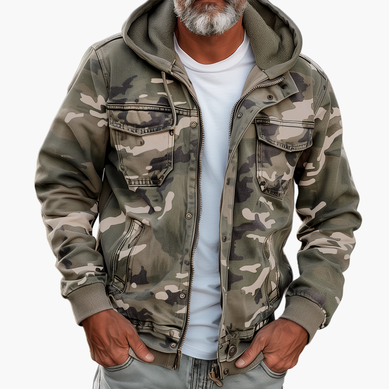 Praktische Cargojacke Camouflage Stil Kapuze