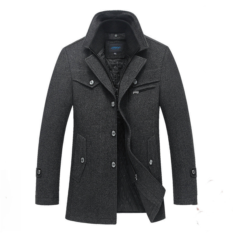 Men's Long Wool Coat Double Zipper Winter