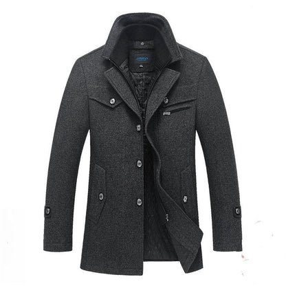 Men's Long Wool Coat Double Zipper Winter