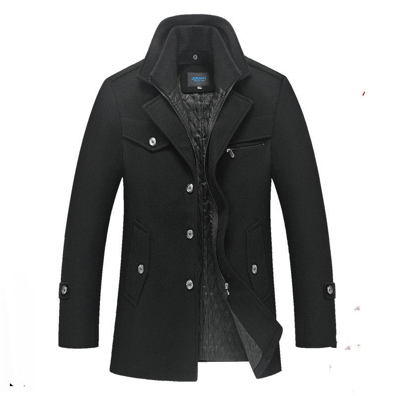 Men's Long Wool Coat Double Zipper Winter