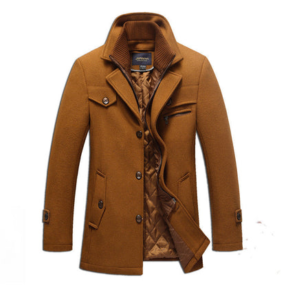Men's Long Wool Coat Double Zipper Winter