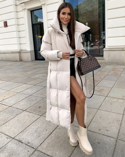 Lange Daunenjacke Damen Gürtel - IdealeKleiden