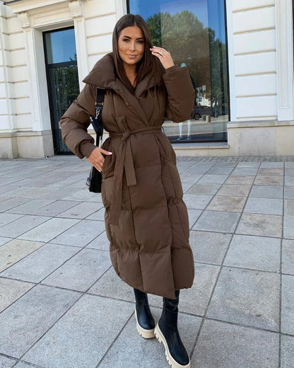 Long down jacket women's belt