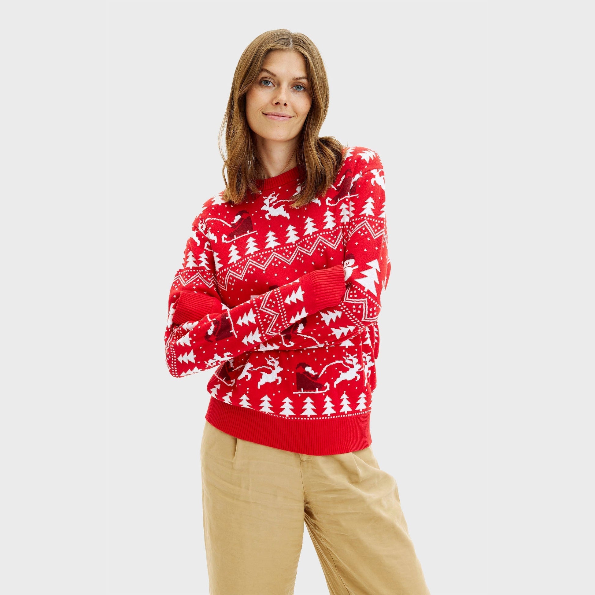 Stilvoller Weihnachtspullover Rot Damen - IdealeKleiden