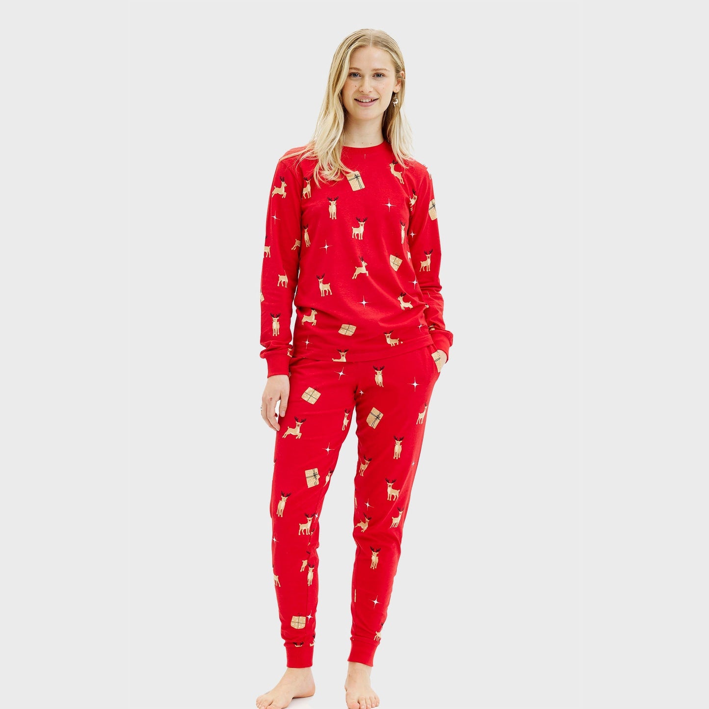 Rote Weihnachtspyjamas Damen Elegant - IdealeKleiden