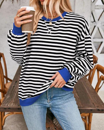 Plus Size Striped Long-Sleeve Sweatshirt