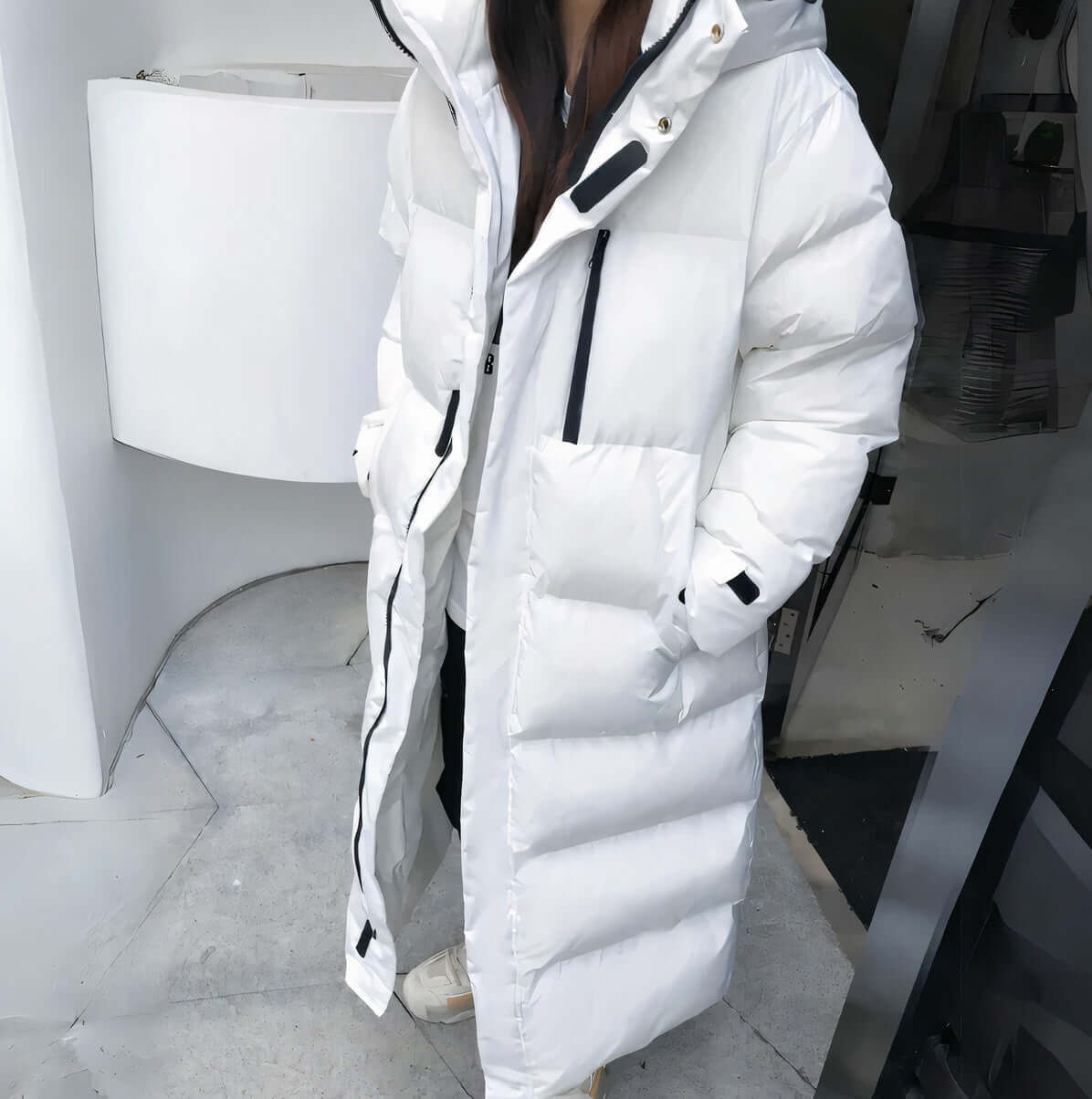 Warme Damen Winterjacke Lang mit Kapuze - IdealeKleiden