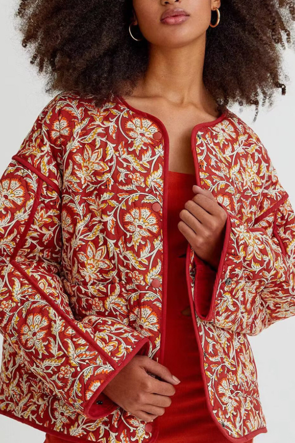 Sommerjacke Floral Print Lockere Blumenmuster - IdealeKleiden