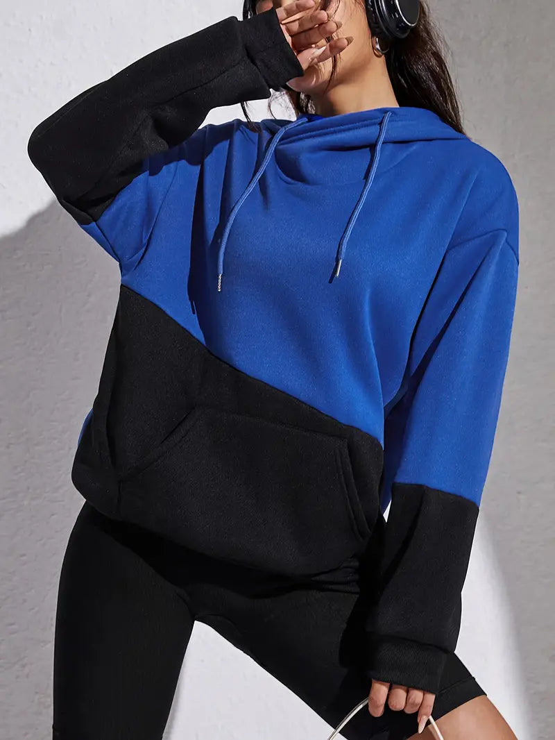 Fashionable Women's Hoodie Color Block Design