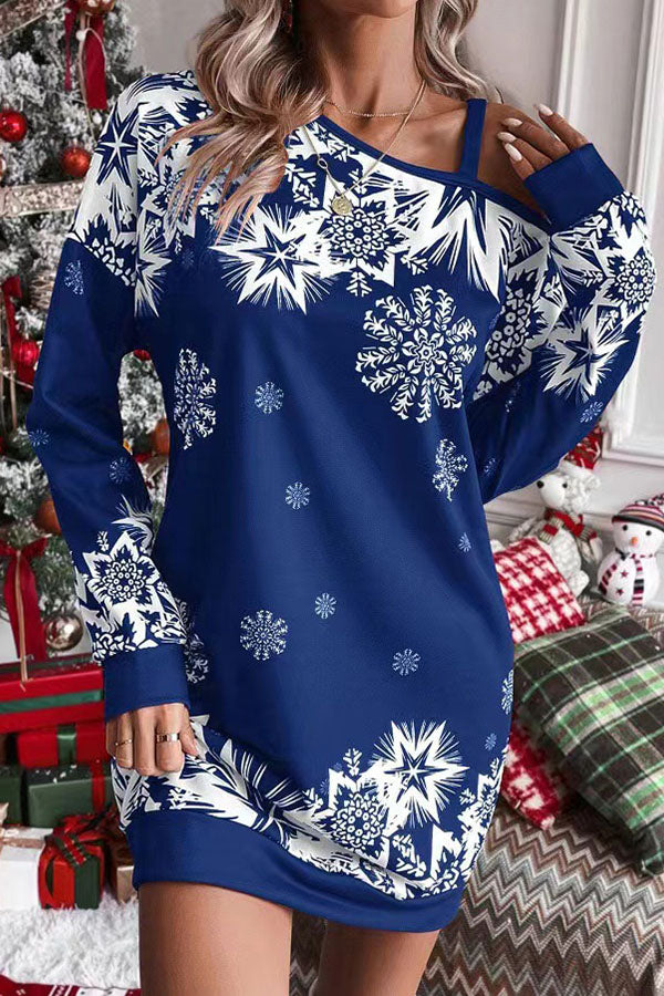 Christmas Snowflake Sweatshirt Dress Loose Fit