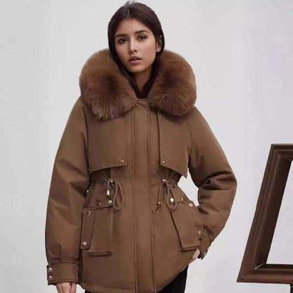 Damen Wintermantel Kunstpelz Kragen Stylish - IdealeKleiden