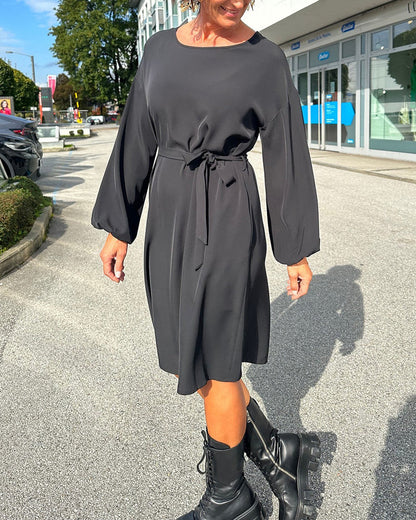 Elegant Dress Round Neck with Tie Detail