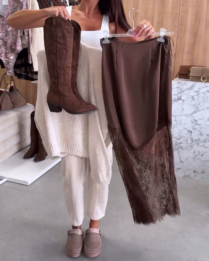 Elegant Satin Skirt with Lace Details