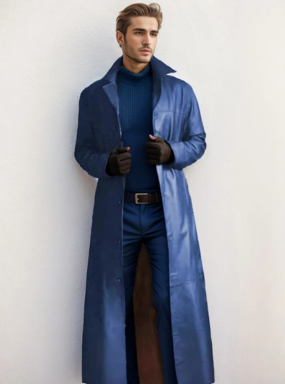 Elegant Men's Long Leather Coat