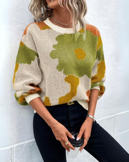 Knitted Jumper Women Modern Floral Design
